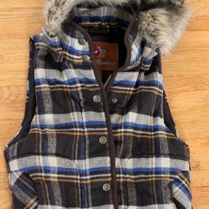 BB Dakota Plaid Fur Hooded Vest